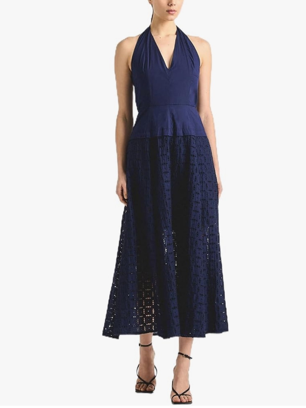 Derek Lam 10 Crosby Maris Eyelet Halter Dress, Navy, 00